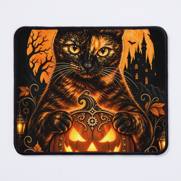 Item preview, Halloween Tortoiseshell Cat with Jack-O'-Lantern, Spooky Steampunk Art designed and sold by Martin's_Design.