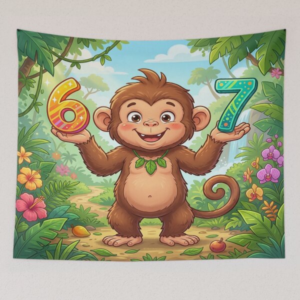 Item preview, Cute Monkey Holding Decorative Numbers 6 and 7 designed and sold by Solomon-Ent-144.
