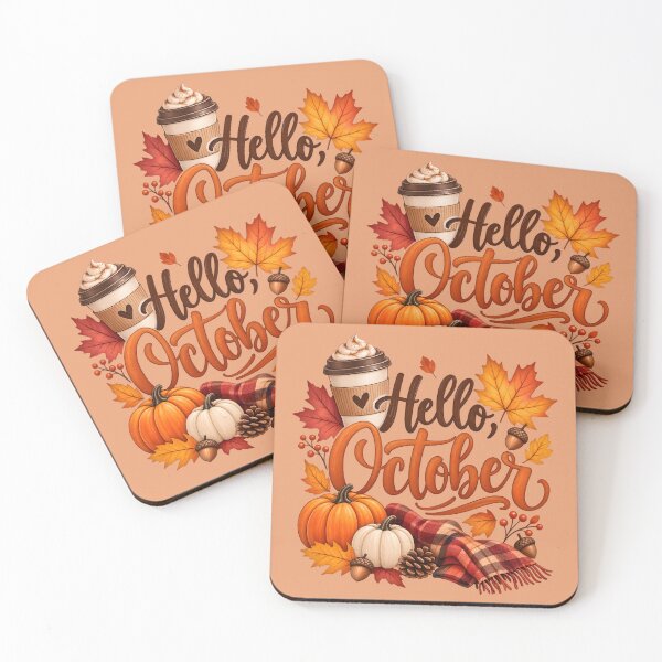 Item preview, Hello October – Cozy Autumn Pumpkin & Coffee Design designed and sold by blankTeeShirt.