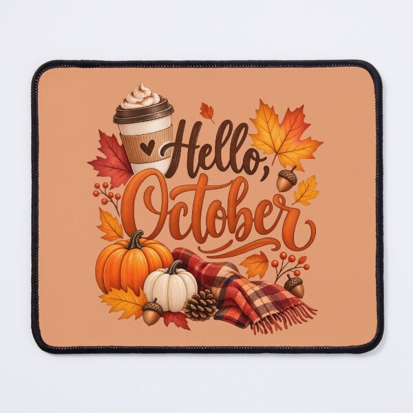 Item preview, Hello October – Cozy Autumn Pumpkin & Coffee Design designed and sold by blankTeeShirt.