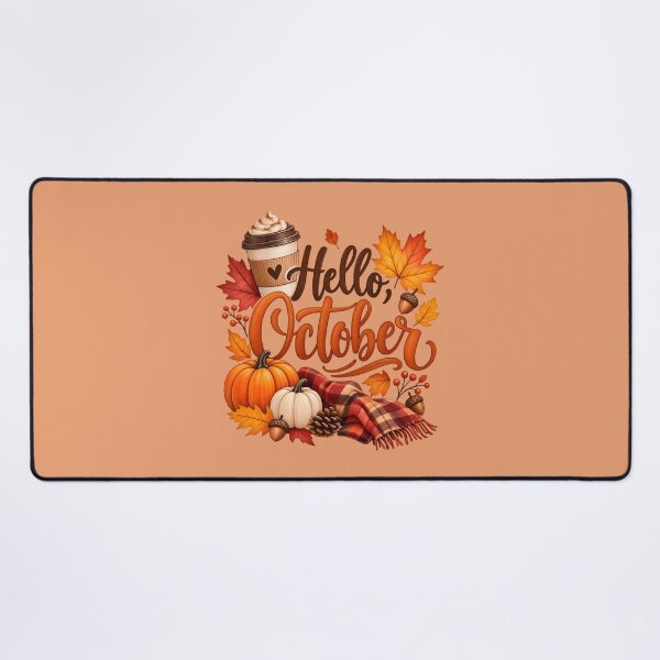 Item preview, Hello October – Cozy Autumn Pumpkin & Coffee Design designed and sold by blankTeeShirt.