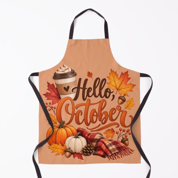Item preview, Hello October – Cozy Autumn Pumpkin & Coffee Design designed and sold by blankTeeShirt.