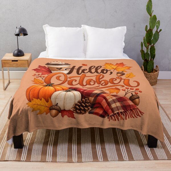 Item preview, Hello October – Cozy Autumn Pumpkin & Coffee Design designed and sold by blankTeeShirt.