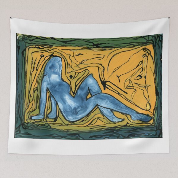 Item preview, Expressive Blue Nude Emerges from Waves Painting designed and sold by Dwaalhaas.com.