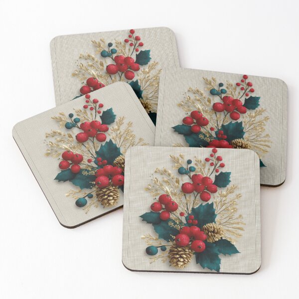 Item preview, Elegant Gold and Red Winter Botanical Arrangement designed and sold by colorful-white.