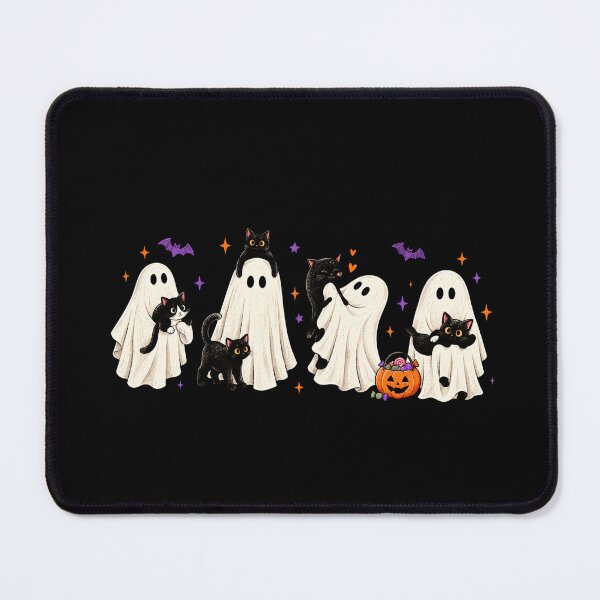 Item preview, Cute Sheet Ghosts Playing with Black Cats Halloween Art designed and sold by hamadacolonel.