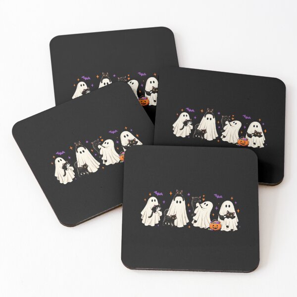 Item preview, Cute Sheet Ghosts Playing with Black Cats Halloween Art designed and sold by hamadacolonel.