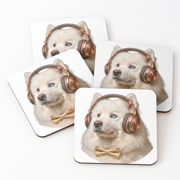 Item preview, Fluffy White Samoyed Dog with Bronze Headphones designed and sold by Sulco Design.