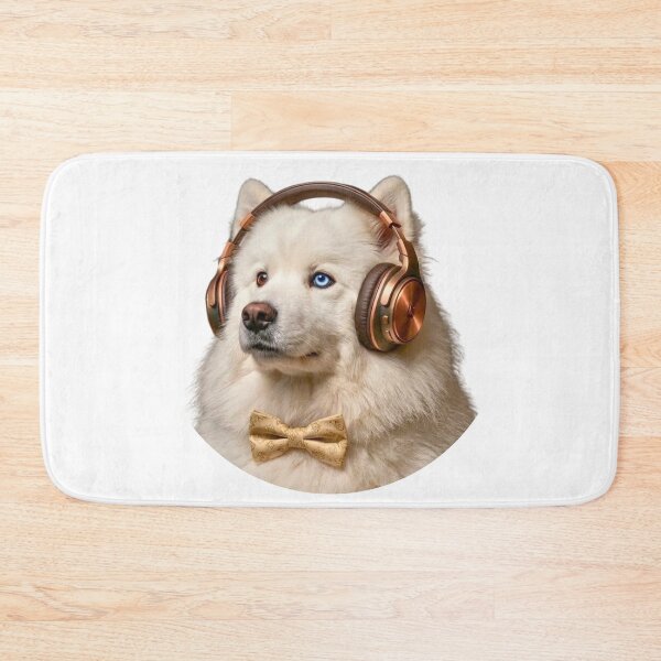Item preview, Fluffy White Samoyed Dog with Bronze Headphones designed and sold by Sulco Design.
