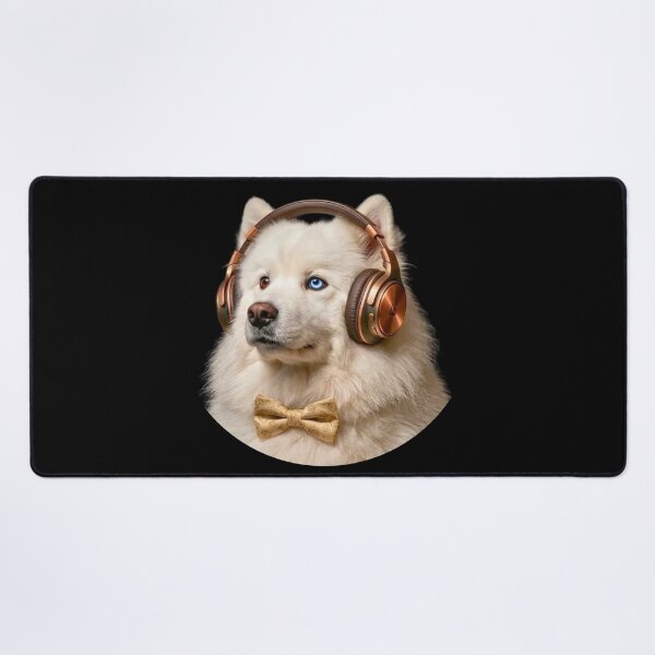 Item preview, Fluffy White Samoyed Dog with Bronze Headphones designed and sold by Sulco Design.