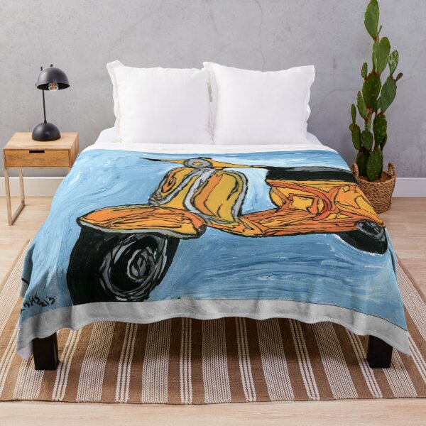 Aperçu de l'œuvre Peinture expressive d'un scooter Vespa jaune vintage créée et vendue par Dwaalhaas.com.