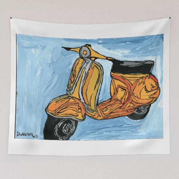 Item preview, Vintage Yellow Vespa Scooter Expressive Painting designed and sold by Dwaalhaas.com.