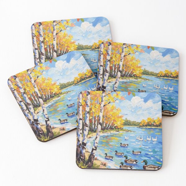Item preview, Autumn Lake with Ducks and Swans – Oil Painting designed and sold by nhk999.