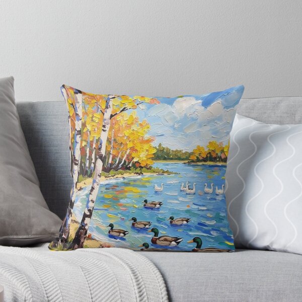 Item preview, Autumn Lake with Ducks and Swans – Oil Painting designed and sold by nhk999.