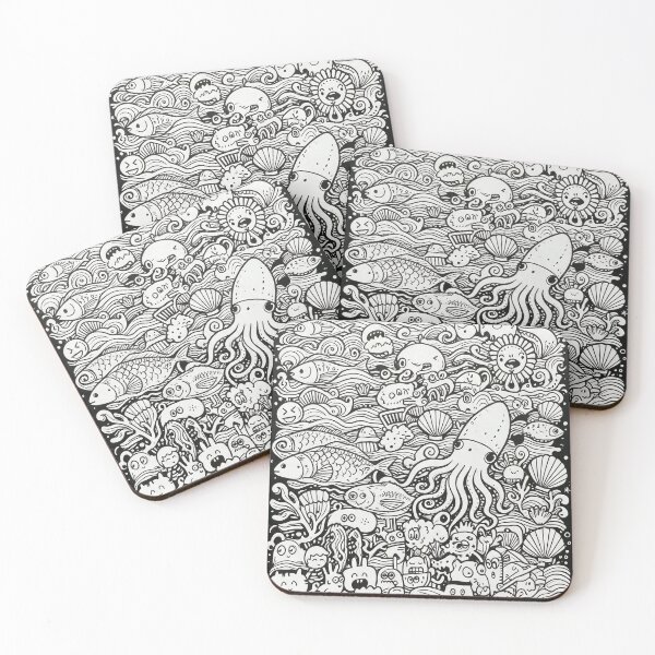 Item preview, Ocean Doodle Creatures - Sea Monster Fish Octopus Pattern designed and sold by Vivid Pixel Studio.