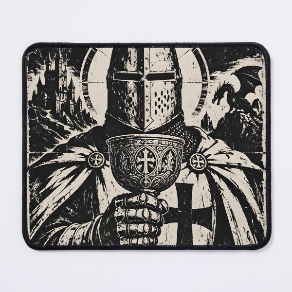 Item preview, Templar Knight Woodcut Crusader with Grail Vintage Dark Fantasy Art designed and sold by GrinGalore.