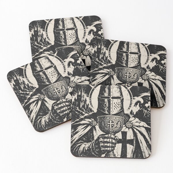 Item preview, Templar Knight Woodcut Crusader with Grail Vintage Dark Fantasy Art designed and sold by GrinGalore.