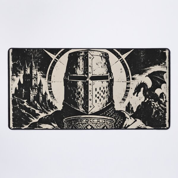 Item preview, Templar Knight Woodcut Crusader with Grail Vintage Dark Fantasy Art designed and sold by GrinGalore.