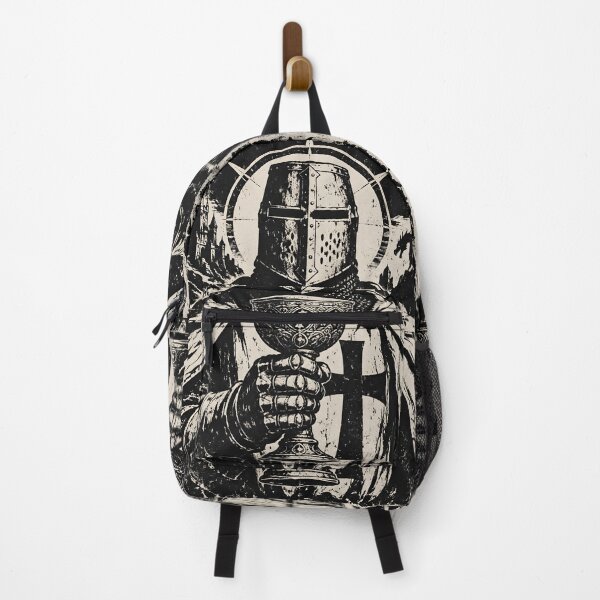 Item preview, Templar Knight Woodcut Crusader with Grail Vintage Dark Fantasy Art designed and sold by GrinGalore.