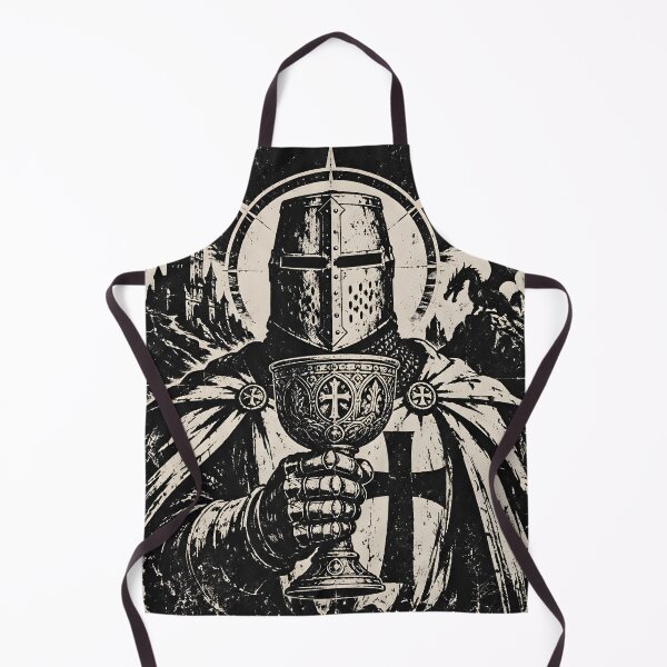 Item preview, Templar Knight Woodcut Crusader with Grail Vintage Dark Fantasy Art designed and sold by GrinGalore.