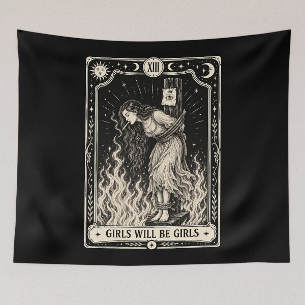 Item preview, Girls Will Be Girls Smoking Witch Burning At The Stake Tarot Card designed and sold by DestiniHill.