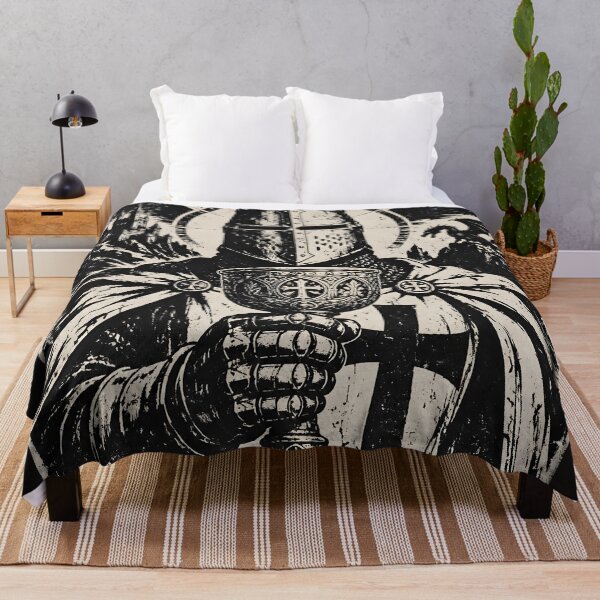 Item preview, Templar Knight Woodcut Crusader with Grail Vintage Dark Fantasy Art designed and sold by GrinGalore.