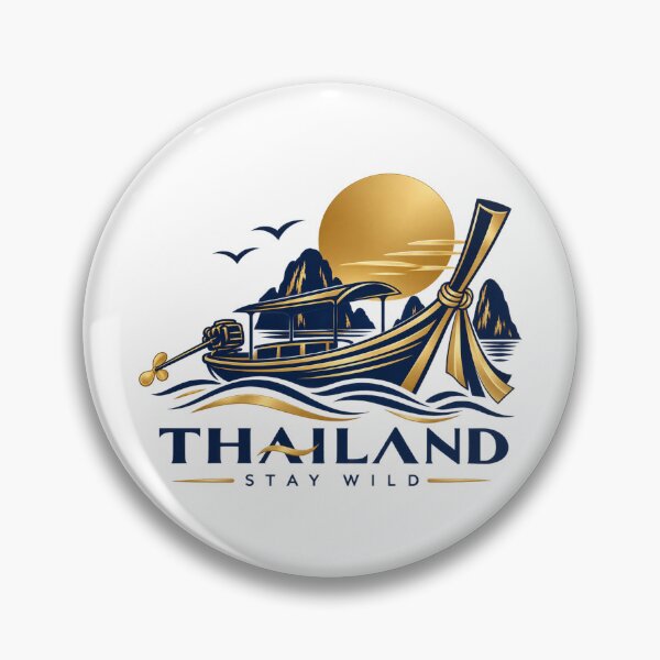 Item preview, Thai Longtail Boat Golden Sun Adventure Stay Wild Emblem designed and sold by Nicha Studio.