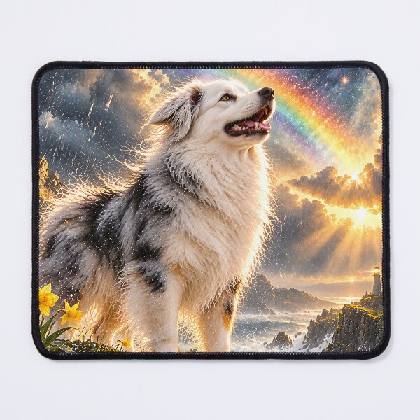 Item preview, Australian Shepherd under rainbow in space designed and sold by knuppify.