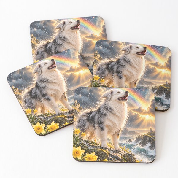Item preview, Australian Shepherd under rainbow in space designed and sold by knuppify.