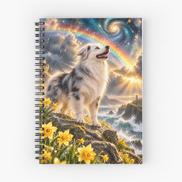 Item preview, Australian Shepherd under rainbow in space designed and sold by knuppify.