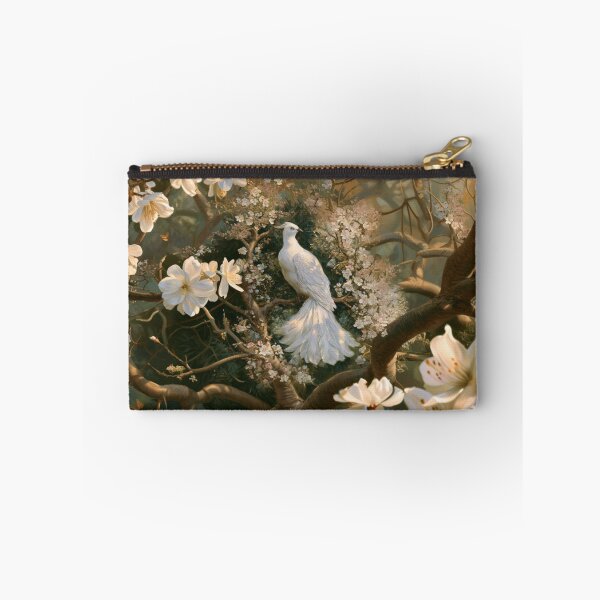 Item preview, A magnificent Caladrius perched gracefully upon the branch of an ancient flowering tree in a sunlit medieval gardens, Fantasy & Mythological Creatures designed and sold by CDC40.