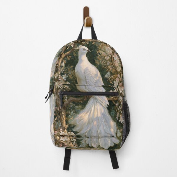 Item preview, A magnificent Caladrius perched gracefully upon the branch of an ancient flowering tree in a sunlit medieval gardens, Fantasy & Mythological Creatures designed and sold by CDC40.