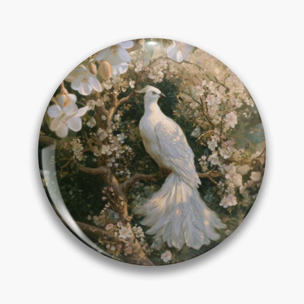 Item preview, A magnificent Caladrius perched gracefully upon the branch of an ancient flowering tree in a sunlit medieval gardens, Fantasy & Mythological Creatures designed and sold by CDC40.