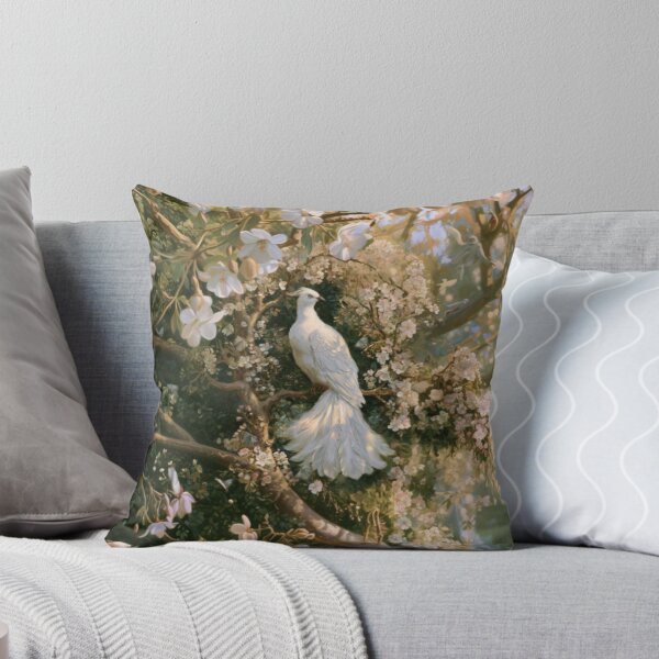 Item preview, A magnificent Caladrius perched gracefully upon the branch of an ancient flowering tree in a sunlit medieval gardens, Fantasy & Mythological Creatures designed and sold by CDC40.