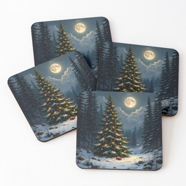 Item preview, Moonlit Christmas Tree Winter Night Scene with Snow Forest designed and sold by Connys Colorful World.