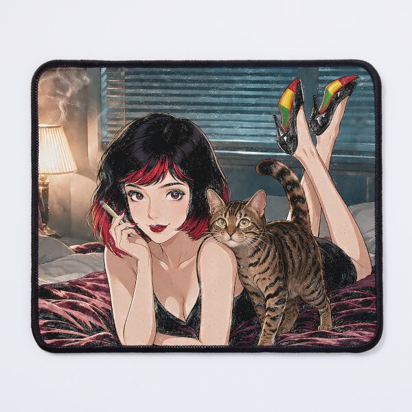 Item preview, Midnight Reggae Cat Lady Cozy Retro Bedroom Anime Art designed and sold by Hen-C-Art.