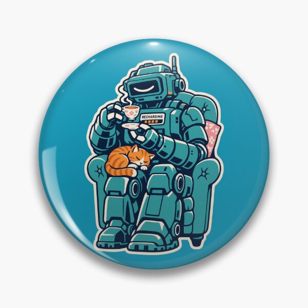 Item preview, Cute Cozy Sci-Fi Robot Tea Time With Sleeping Ginger Cat And Recharging designed and sold by KungPowUnicorn.