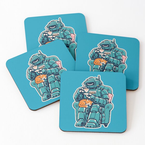Item preview, Cute Cozy Sci-Fi Robot Tea Time With Sleeping Ginger Cat And Recharging designed and sold by KungPowUnicorn.