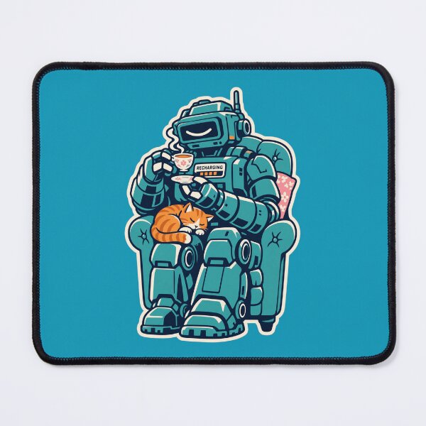 Item preview, Cute Cozy Sci-Fi Robot Tea Time With Sleeping Ginger Cat And Recharging designed and sold by KungPowUnicorn.