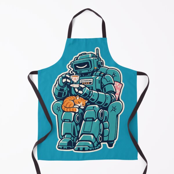 Item preview, Cute Cozy Sci-Fi Robot Tea Time With Sleeping Ginger Cat And Recharging designed and sold by KungPowUnicorn.