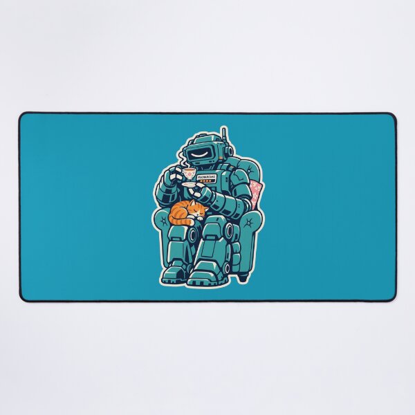 Item preview, Cute Cozy Sci-Fi Robot Tea Time With Sleeping Ginger Cat And Recharging designed and sold by KungPowUnicorn.