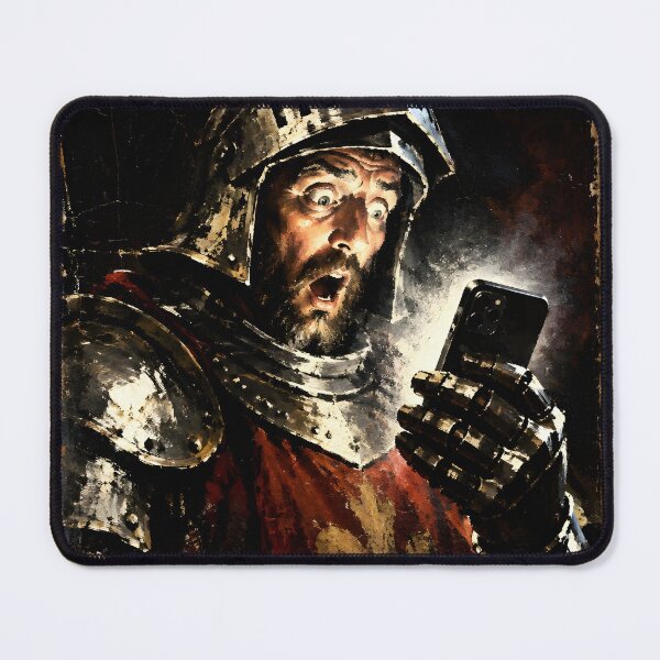 Item preview, Shocked Medieval Crusader Knight Armor with Smartphone Art designed and sold by GrinGalore.