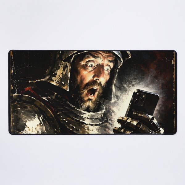 Item preview, Shocked Medieval Crusader Knight Armor with Smartphone Art designed and sold by GrinGalore.