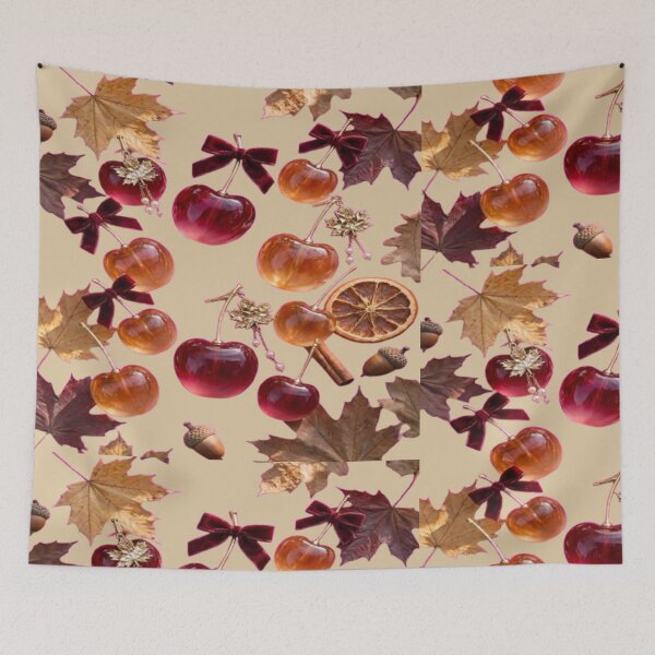 Item preview, Autumn motif with cherries, spices and fallen leaves designed and sold by PoenyL1rosy.