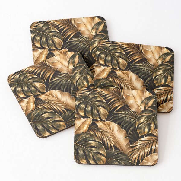 Item preview, Luxury Gold Tropical Leaves on Black Background – Elegant Botanical Jungle Artwork designed and sold by MoodLay.