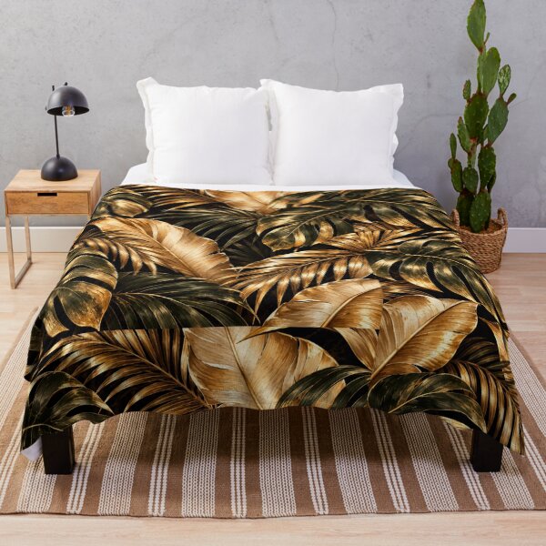 Item preview, Luxury Gold Tropical Leaves on Black Background – Elegant Botanical Jungle Artwork designed and sold by MoodLay.