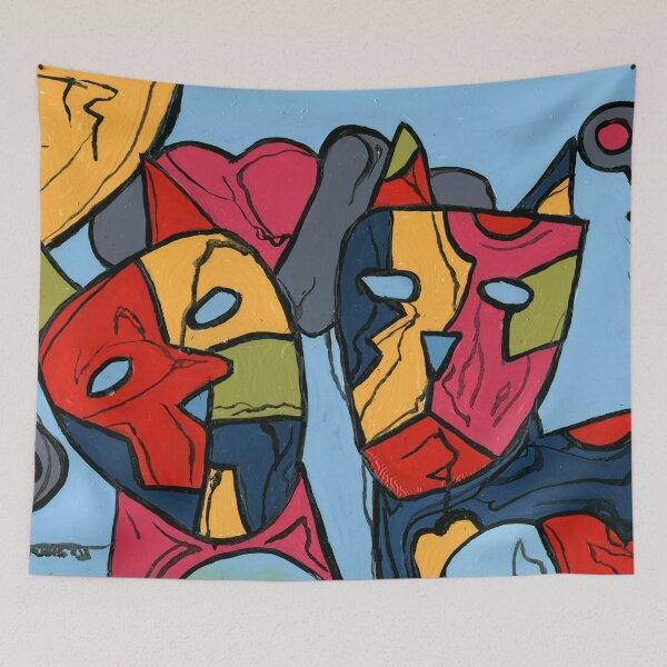 Item preview, Colorful Abstract Masks Expressive CoBrA Painting designed and sold by Dwaalhaas.com.