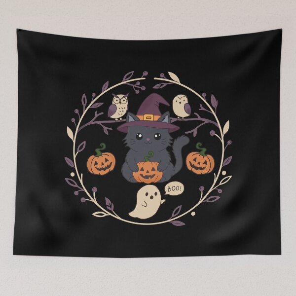 Item preview, Cute Witch Cat Halloween Wreath designed and sold by MoonlightTrace.