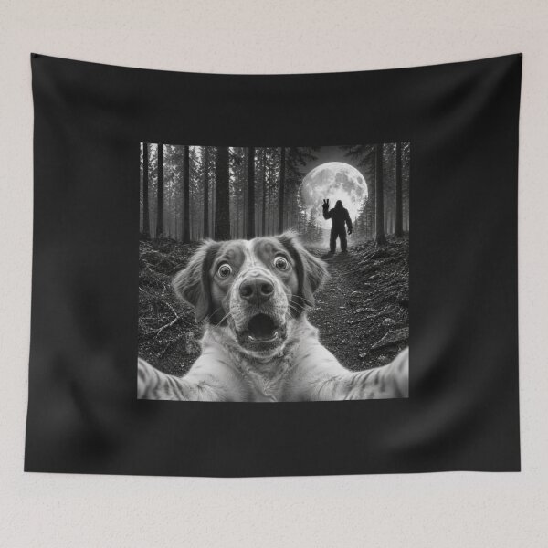 Item preview, Brittany Spaniel Bigfoot Peace Sign Selfie Funny Sasquatch Dog designed and sold by CleoJames.