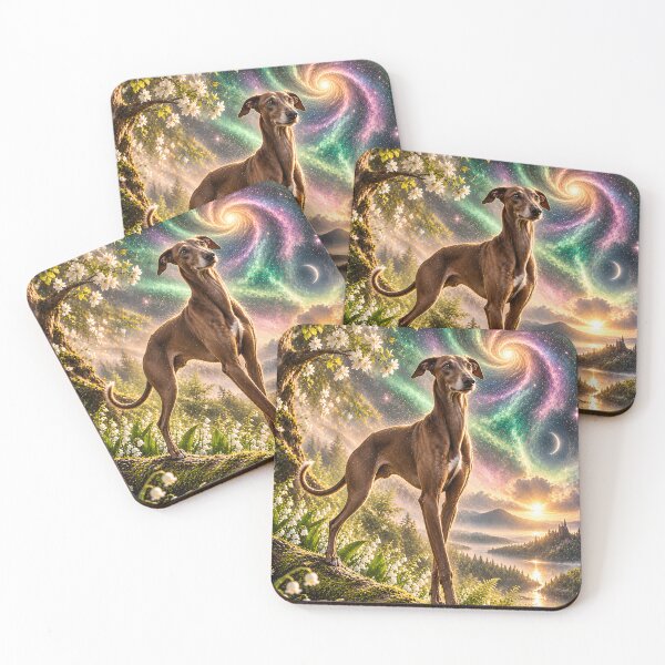 Item preview, Elegant three-legged greyhound in the galaxy space nebula designed and sold by knuppify.